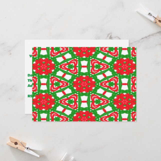 Invitation Kaleidoscopes Rouges, Blancs et Verts (Devant/Arrière en situation)