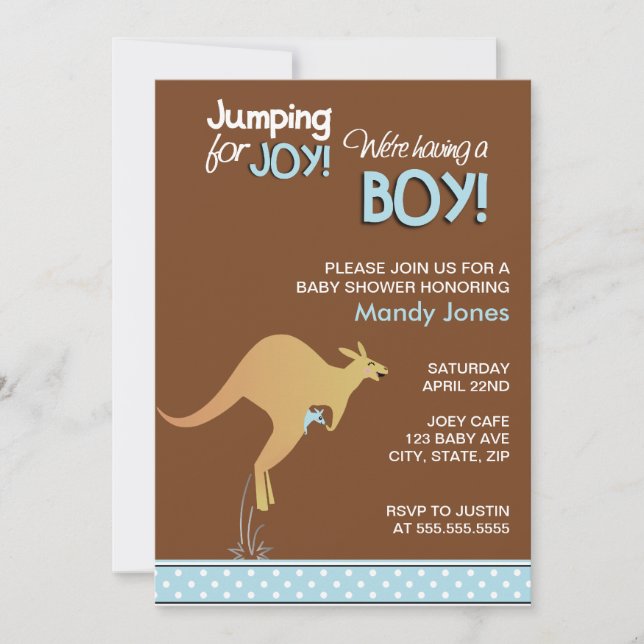 Invitation Kangourou Brown sautant pour le baby shower de (Devant)