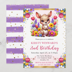 Invitation Kangourou de Pâques aquarelle Fleurs de printemps 