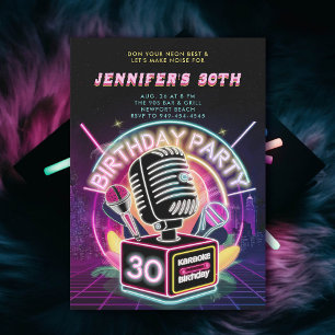 Invitation Karaoke 90s Neon Glow Millennial 30e anniversaire