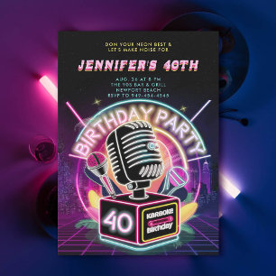 Invitation Karaoke 90s Neon Glow Millennial 40e anniversaire