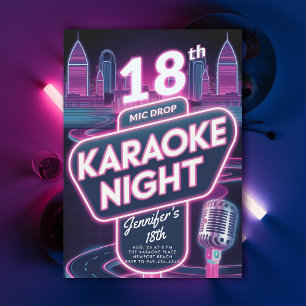 Invitation Karaoke 90s Neon rose brillant Y2K 18e anniversair