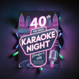 Invitation Karaoke adulte 90s Neon rose brillant 40e annivers