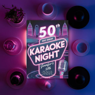 Invitation Karaoke adulte 90s Neon rose brillant 50e annivers