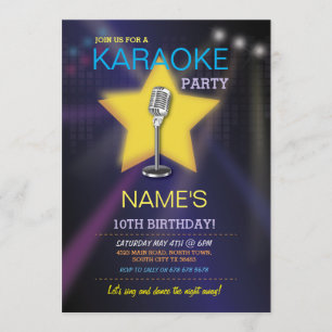 Invitation Karaoke Anniversaire de la fête de danse Star Invi