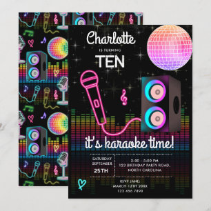 Invitation Karaoké Néon Lumineux Chanson Disco Fête Anniversa