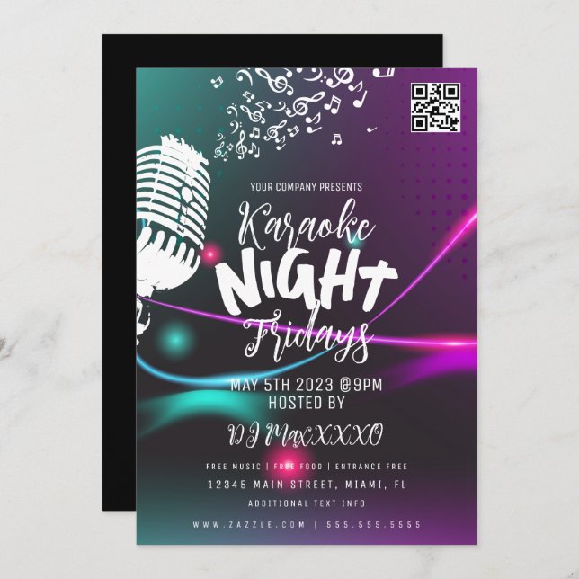 Invitation Karaoke Night Event Party Bar Club Flyer (Devant / Derrière)
