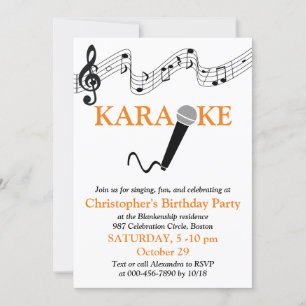 Invitation Karaoke Party Échelle musicale Microphone Orange