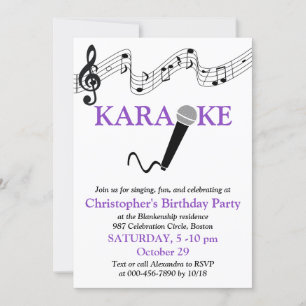 Invitation Karaoke Party Échelle musicale Microphone violet