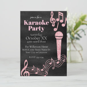 Invitation Karaoke Party Parties scintillant rose Notes music