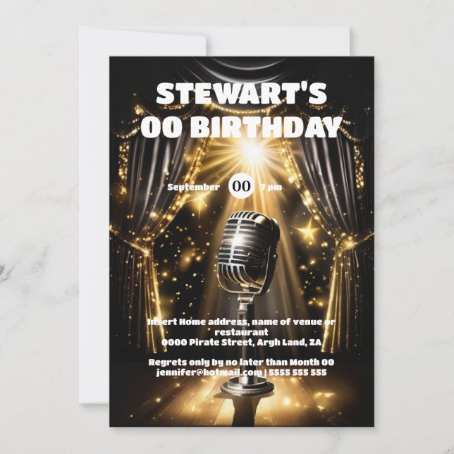 Invitation Karaoke vedette l'événement Hollywood en or noir (Devant)