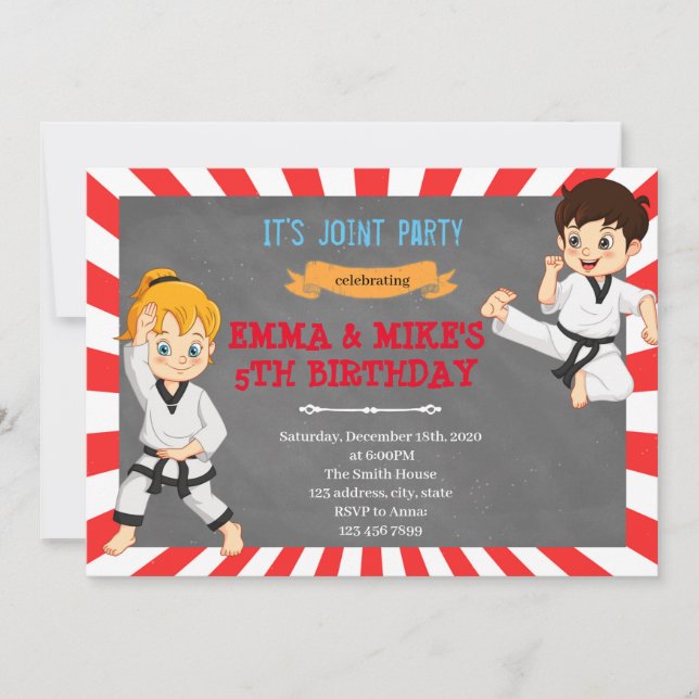 Invitation Karate boy girl joint party (Devant)