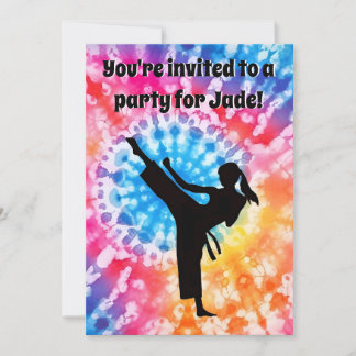 Invitation Karate Girl fête d'anniversaire Cravate-Dye Rainbo