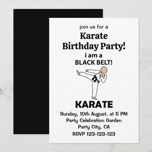 Invitation Karate I am A Black Belt Karate Anniversaire (Devant / Derrière)