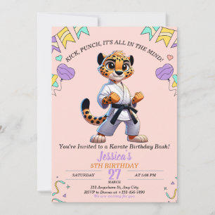 Invitation Karate Martial Animal Arts Fille d'anniversaire