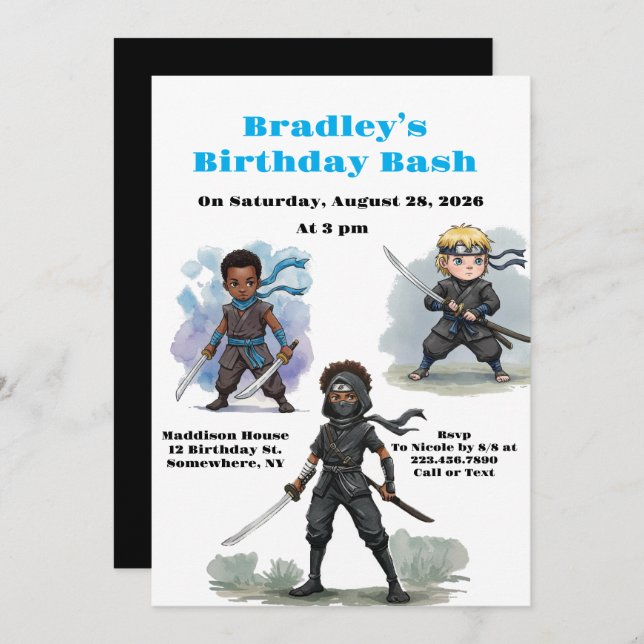 Invitation Karate Ninja Boy's Birthday Bash (Devant / Derrière)