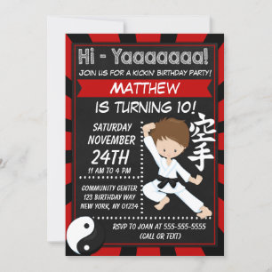 Invitation Karate Party Brown Hair Boy Anniversaire de enfant