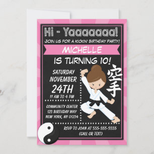 Invitation Karate Party Brown Hair Girl Anniversaire de enfan