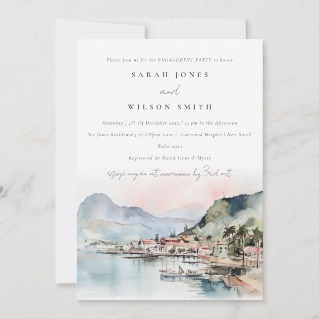 Invitation Kauai Hawaii Watercolor Landscape Engagement (Devant)