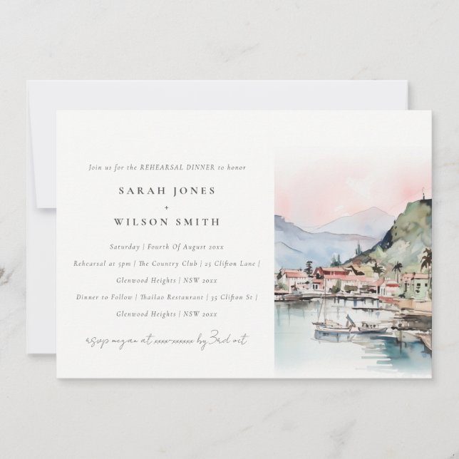 Invitation Kauai Hawaii Watercolor Landscape Rehearsal Dinner (Devant)
