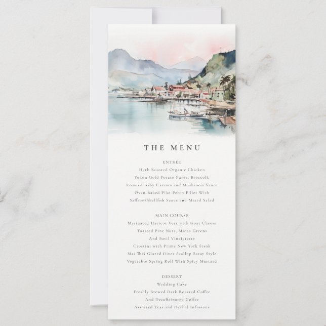 Invitation Kauai Hawaii Watercolor Landscape Wedding Menu (Devant)