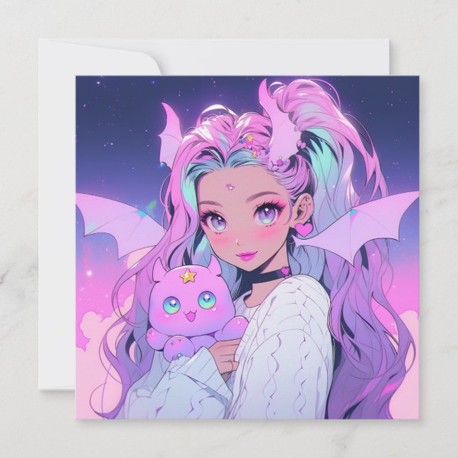 Invitation Kawaii Anime Girl with Plush Creator (Devant)