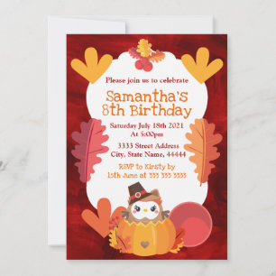 Invitation Kawaii Aquarelle Thanksgiving Chouette Anniversair