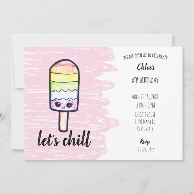 Invitation kawaii arc-en-ciel popsicle anniversaire mignon Fé (Devant)