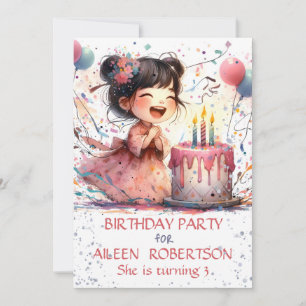 Invitation Kawaii Asiatique fille 3e anniversaire canette