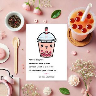 Invitation Kawaii Boba Tea Photo de la fête d'anniversaire