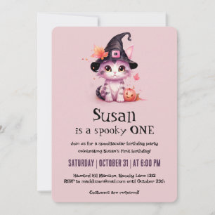 Invitation Kawaii Chat Halloween fête d'anniversaire