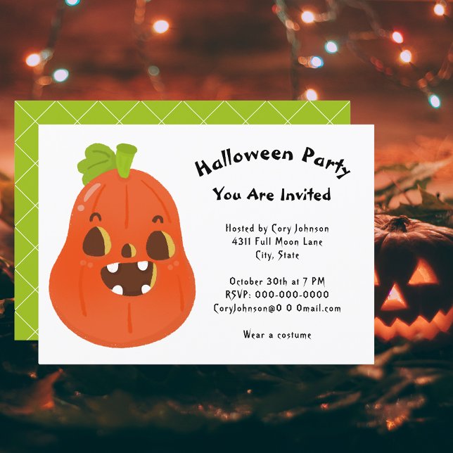 Invitation Kawaii Citrouille Halloween Jack o' Lantern WH Par (Kawaii Pumpkin Halloween Jack o' Lantern WH Party Invitation)
