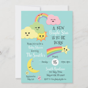 Invitation Kawaii Cute Star Moon Baby shower neutre entre les