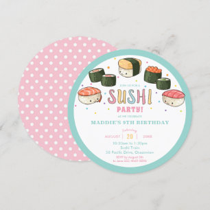 Invitation Kawaii Cute Sushi Party Fille Anniversaire