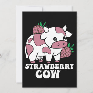 Invitation Kawaii fraise vache folle vache ferme animal