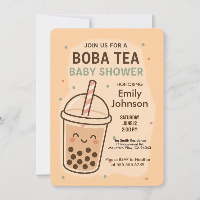Invitation Kawaii Genre Neutre Pastel Boba Tea Baby shower (Devant)