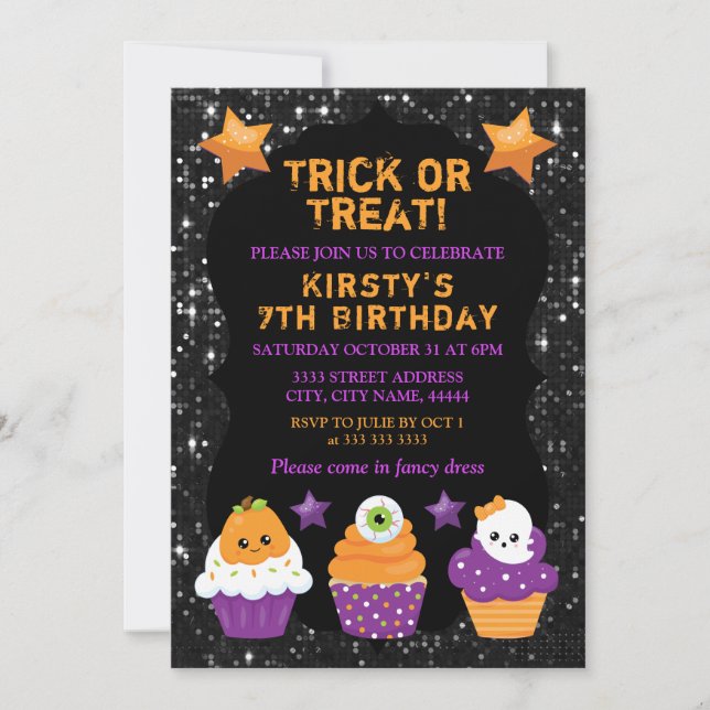 Invitation Kawaii Halloween Cupcakes Anniversaire (Devant)