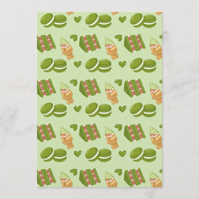 Invitation Kawaii Hand-Drawn Matcha Sweets Seamless Pattern (Devant)