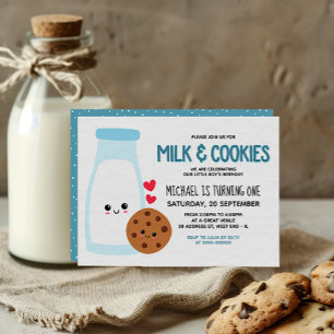 Invitation Kawaii Lait et Cookies Anniversaire