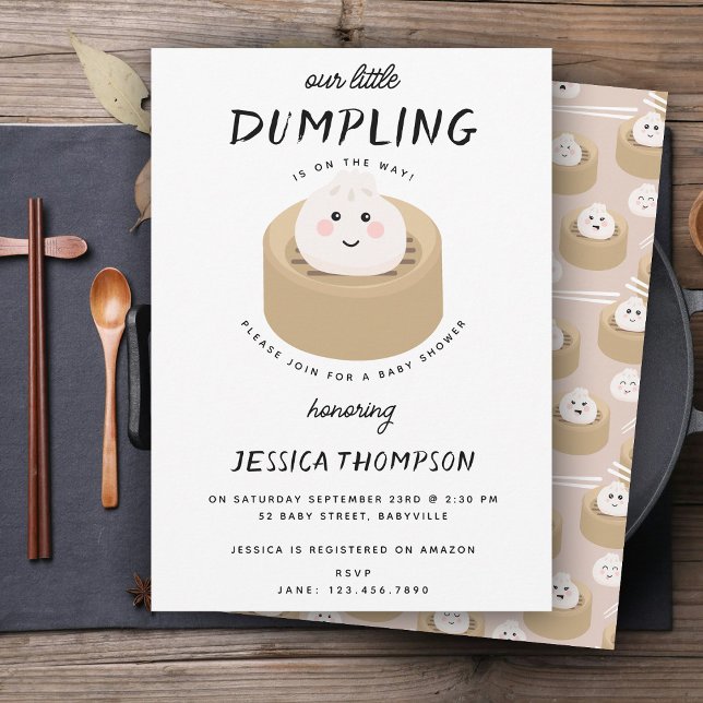 Invitation Kawaii Little Dumpling Baby shower neutre entre le (Kawaii Little Dumpling Gender Neutral Baby Shower Invitation)