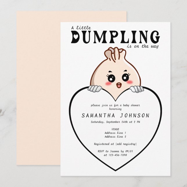 Invitation Kawaii Little Dumpling Dim Sum Baby shower blanc (Devant / Derrière)