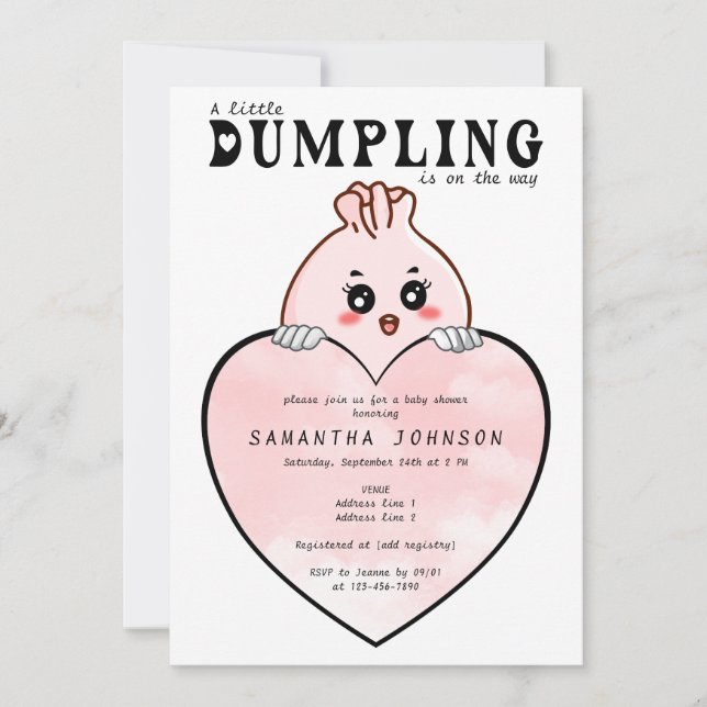Invitation Kawaii Little Dumpling Dim Sum Baby shower rose (Devant)