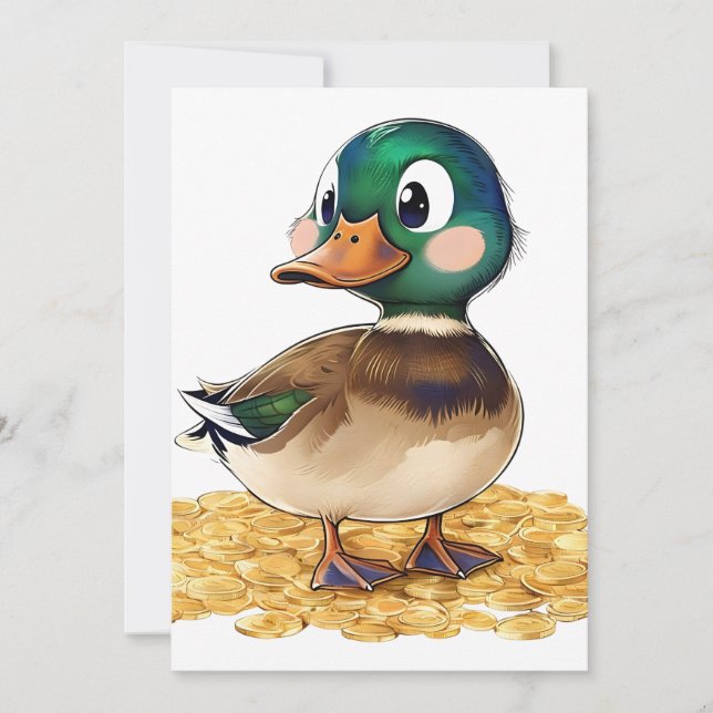 Invitation Kawaii Mallard sur une pile d'or d'invitation (Devant)