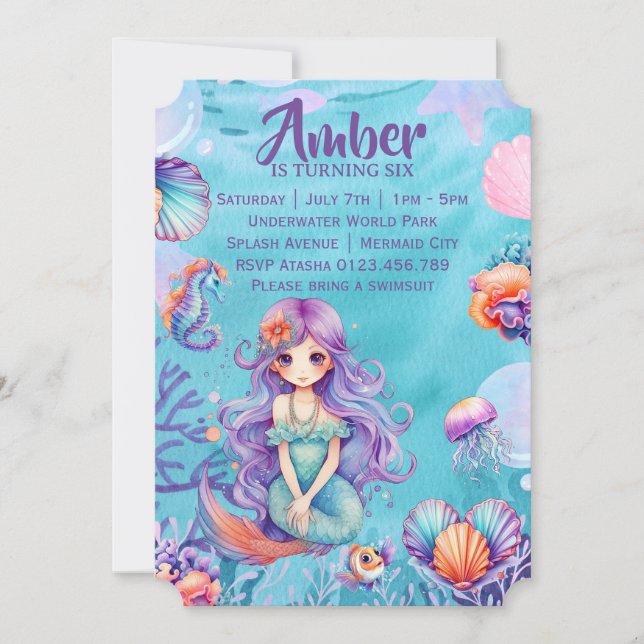 Invitation Kawaii Mermaid (Devant)