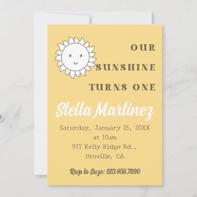 Invitation Kawaii Our Sunshine Girl 1er anniversaire (Devant)