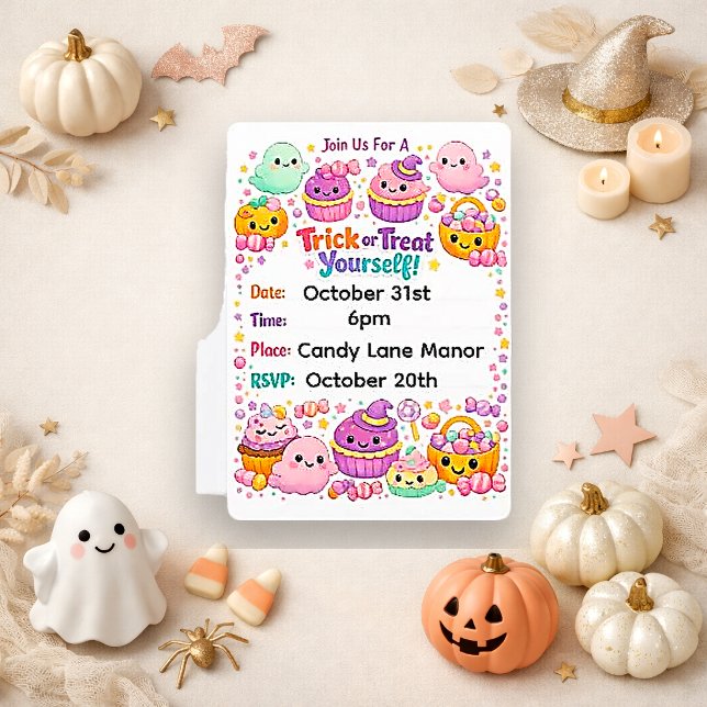 Invitation Kawaii Pastel Chibi Fantôme Halloween (Créateur téléchargé)