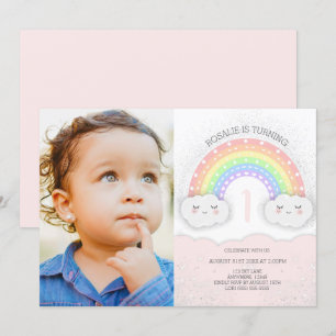 Invitation Kawaii Rainbow & Clouds Girl Birthday Photo