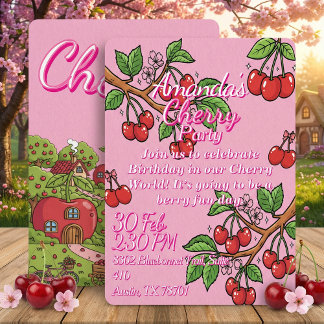 Invitation Kawaii Red Cherry Vibes Cute Girly Aesthetic