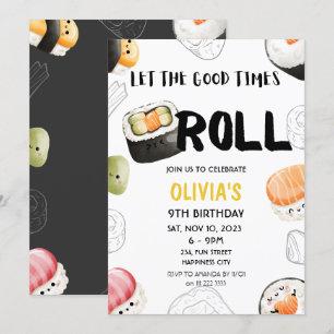 Invitation Kawaii Sushi Good Times Roll Kids Adulte Anniversa