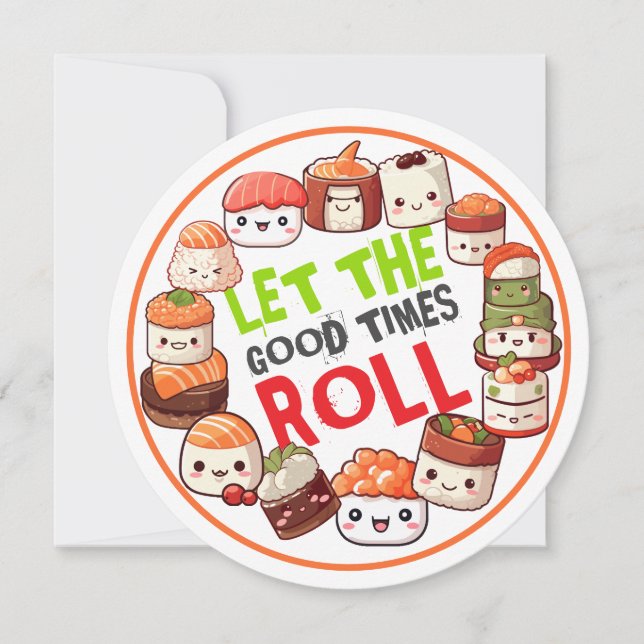 Invitation Kawaii Sushi Party Laisser Le Bon Times Rouler (Devant)